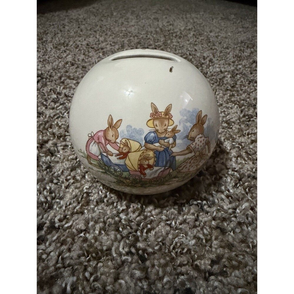 Royal Doulton Bunnykins Ceramic Piggy Bank Bunny Rabbit Coin Bank England VTG